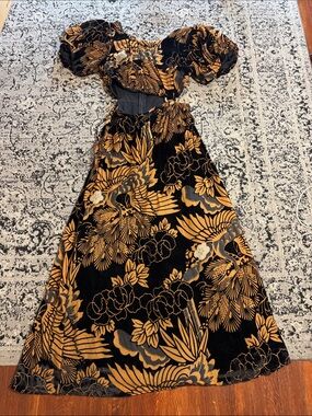 anthropologie black floral maxi dress Anthropologie Black Floral Lined Maxi Dress Size 10